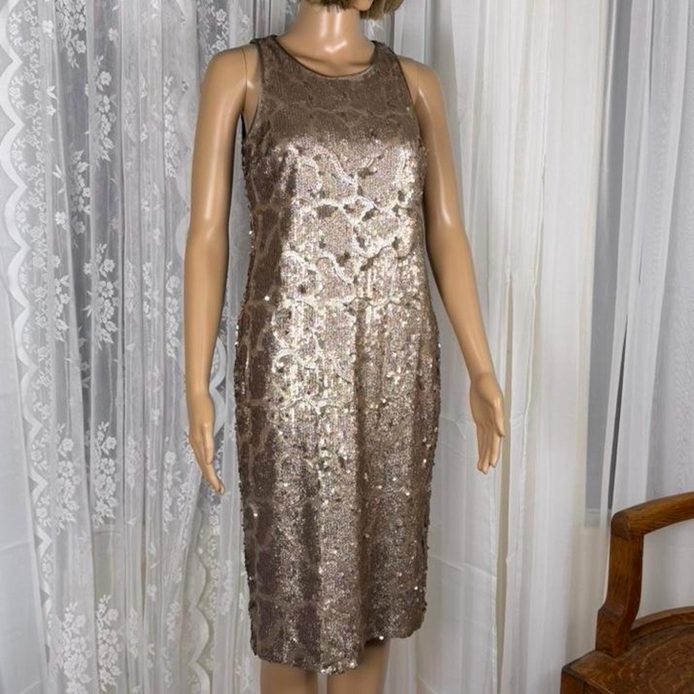 Etcetera Bronze Sequin Midi Sheath Dress